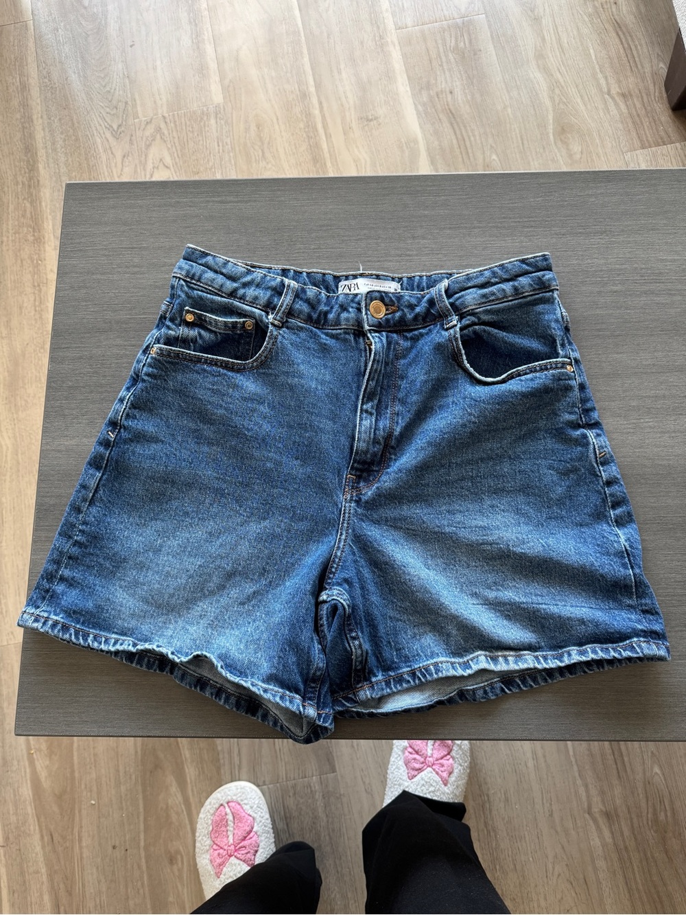 Zara Dark Blue High-Rise Denim Shorts